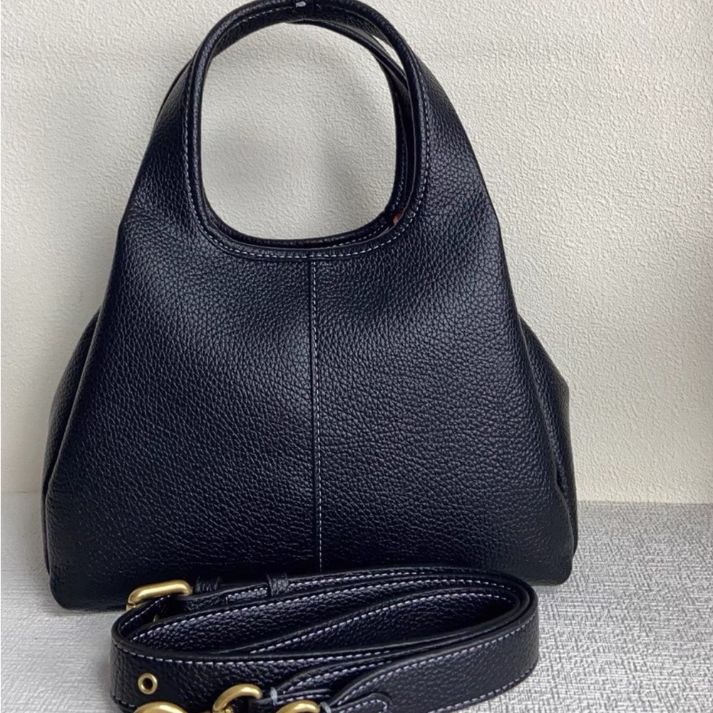 Coach Black Pebbled Leather Shoulder Bag with Gold Accents - Picture 2 of 9